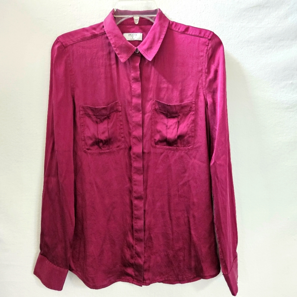 UNTUCKIT for Her Size 2 Silk Collared Long Sleeve Hidden Button Byzantine Blouse